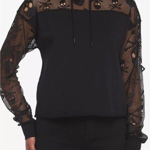 Hot Topic Skull & Crossbones Mesh Girls Hoodie NWT L
